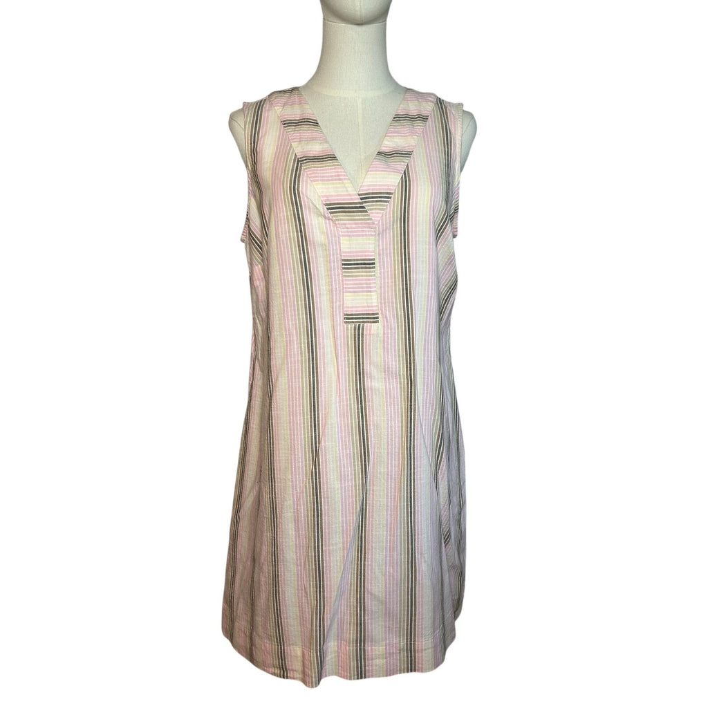 Sonoma Pink Brown Striped Dress Pockets PL Cottage Utility Minimalist Coastal