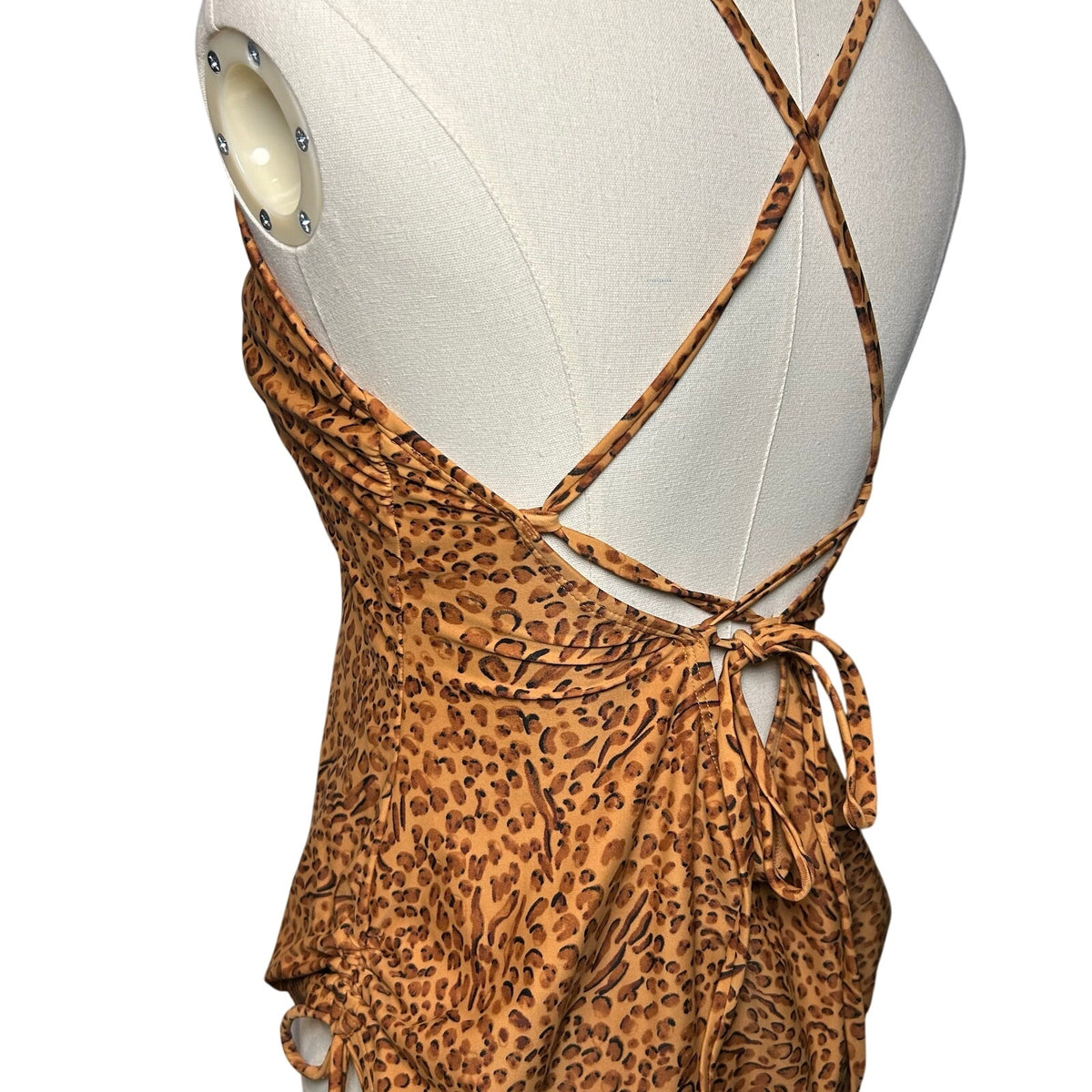 Leopard Print Strappy Back One Piece Swimsuit Coquette Y2K Whimsigoth Grunge M-L