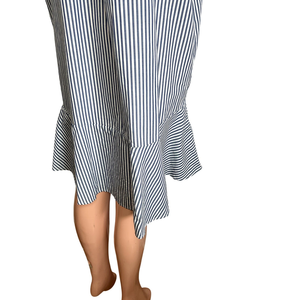 Tommy Hilfiger Blue White Striped Ruffle 14 Shirt Dress Cotton Coastal Preppy