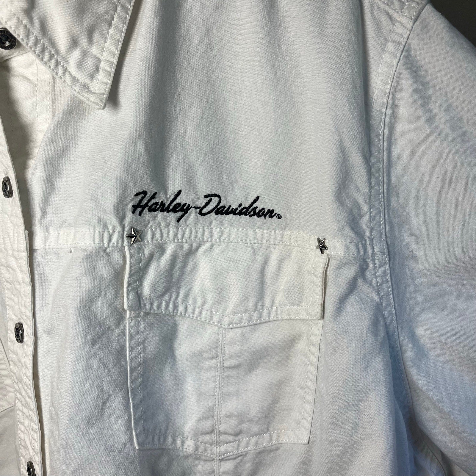 VTG 90s Harley Davidson 3XL White Button Down Shirt Short Sleeve Biker Grommet