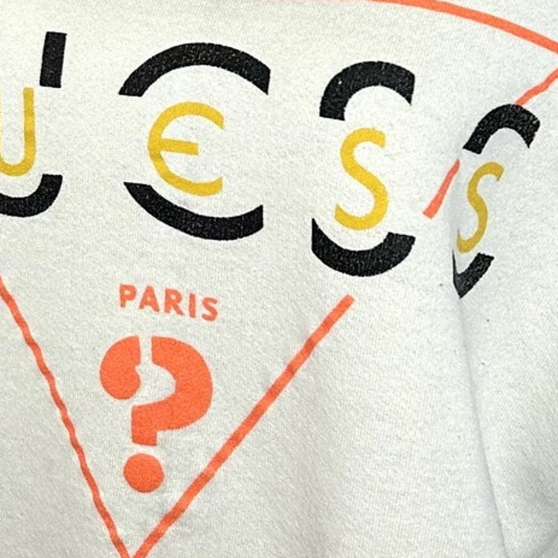 VTG 80s Guess Paris M White Sweatshirt Triangle Logo Dolman Sleeve Streetwear