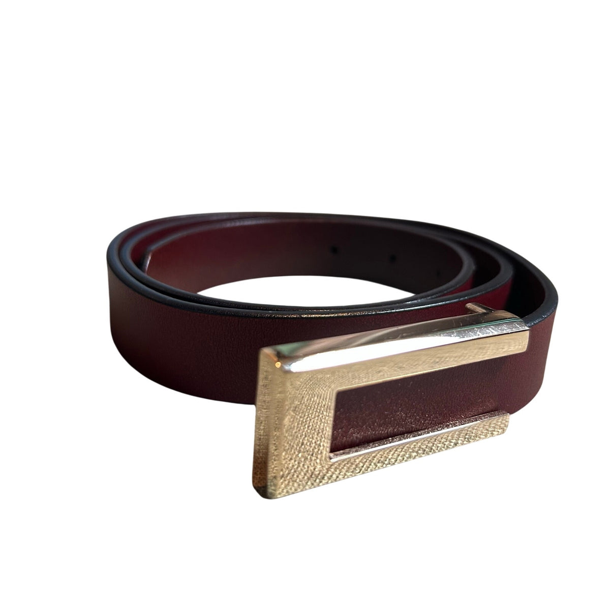 VTG Red Brown Adjustable Leather Belt Brass Buckle Minimalist Retro Western Boho