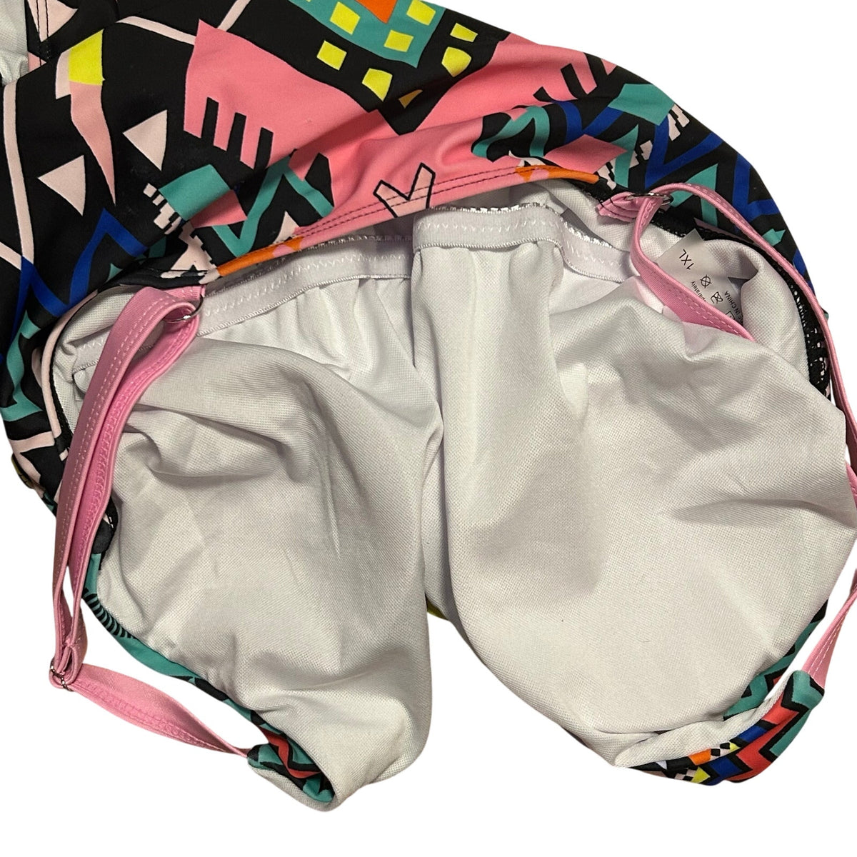 Xhilaration Geometric Multi-Color One Piece Swimsuit XL Pink Blue Retro Print