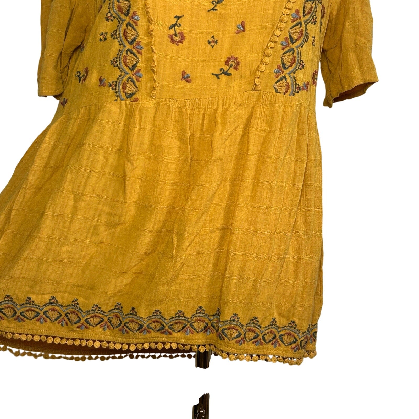 Knox Rose M Yellow Embroidered Tunic Top Boho Peasant Cottage Fairy Indie Casual
