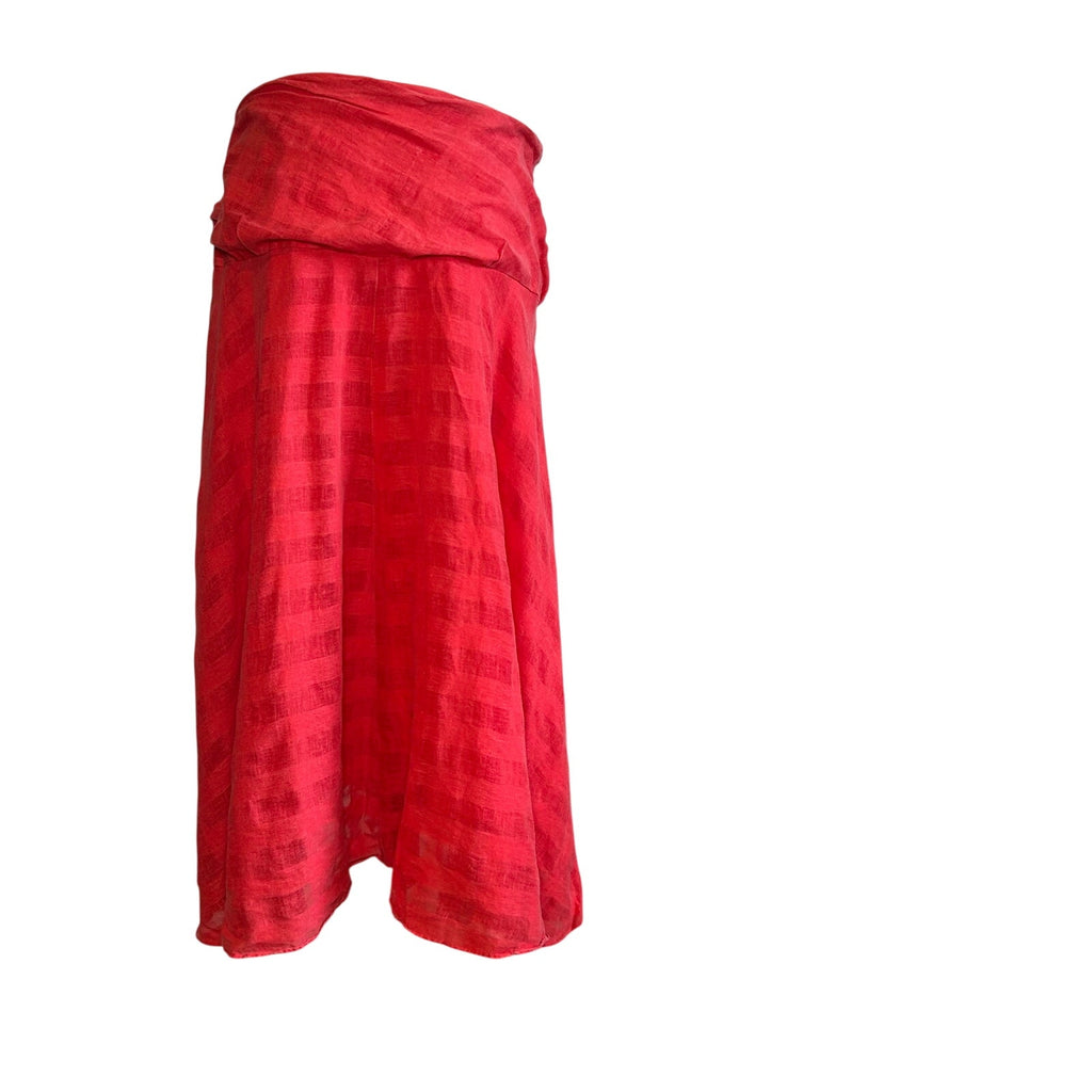 VTG Y2K Elegance Red Ruched A-Line Midi M Skirt Minimalist Casual Preppy Retro