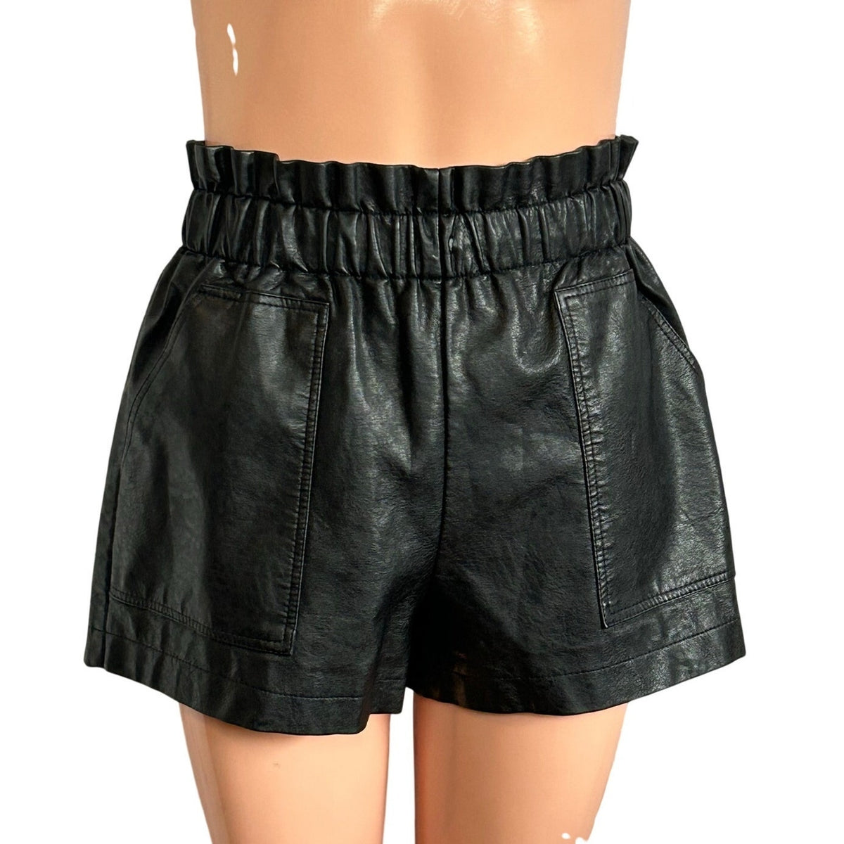 Black Vegan Leather Lined Pocketed Shorts XS Biker Goth Grunge Chic Streetwear