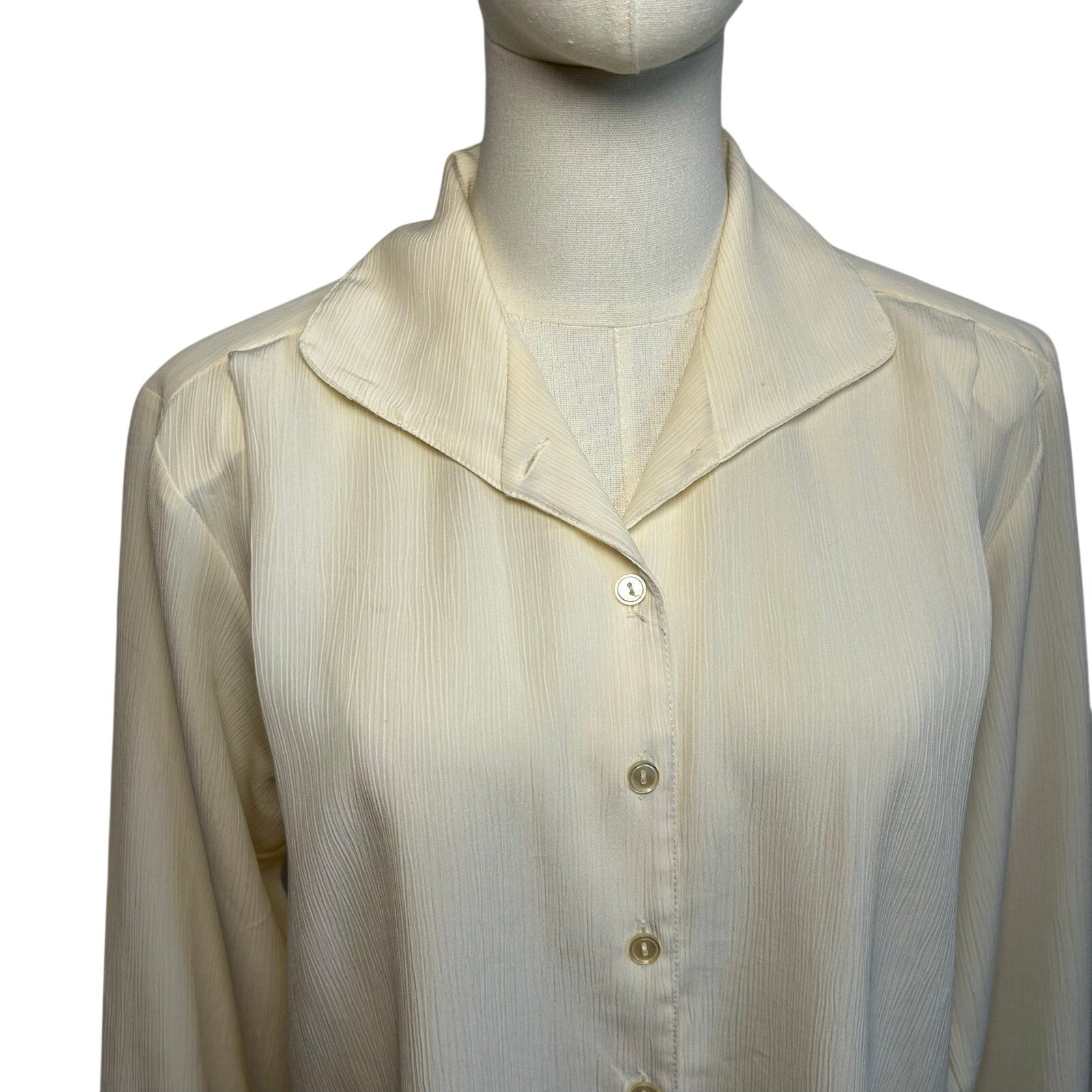 VTG 80s Kathie Lee White Button Up L Blouse Secretary Retro Preppy Minimalist