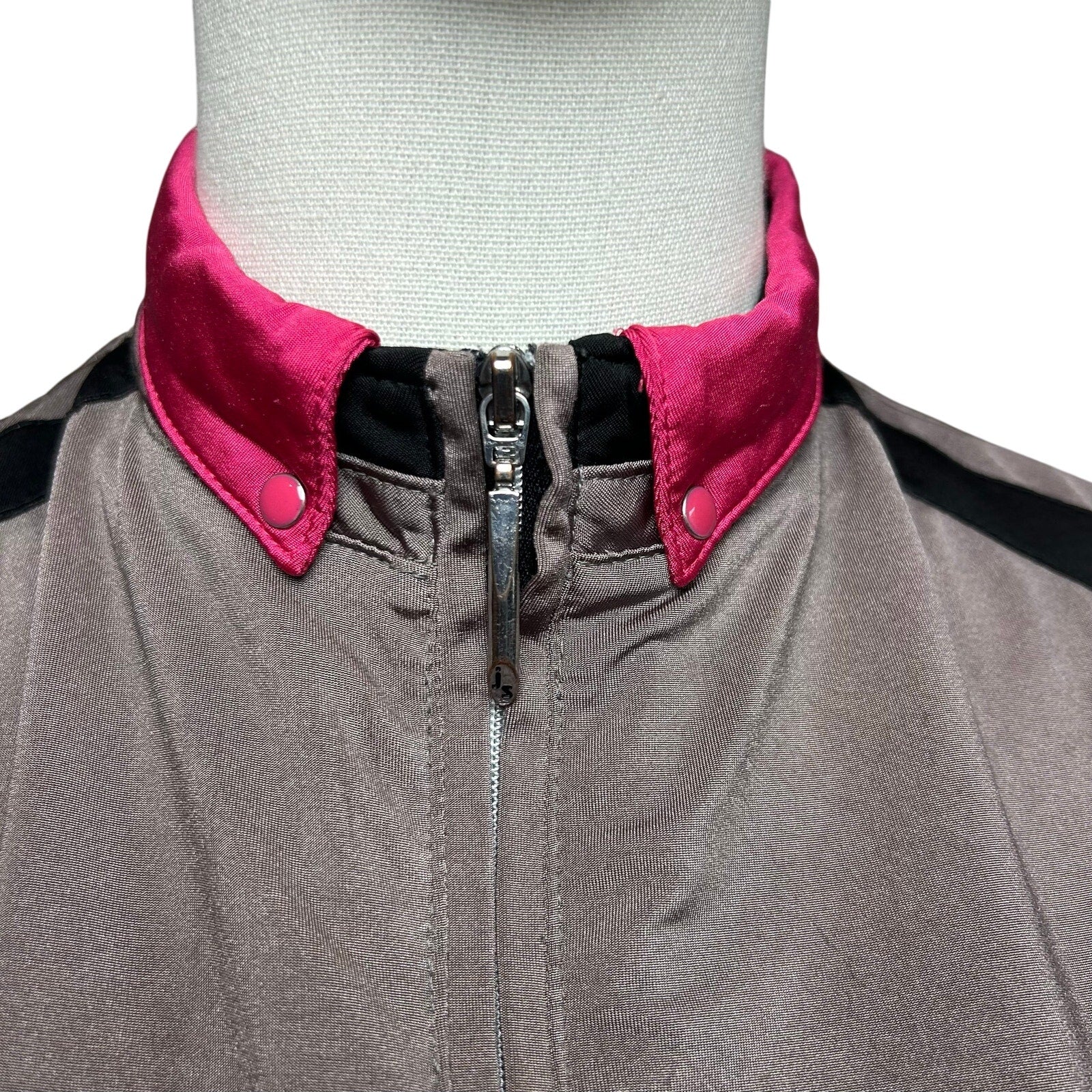 Jamie Sadock Sleeveless Zip Golf Polo Top Grey Pink S Studs Preppy Punk Retro