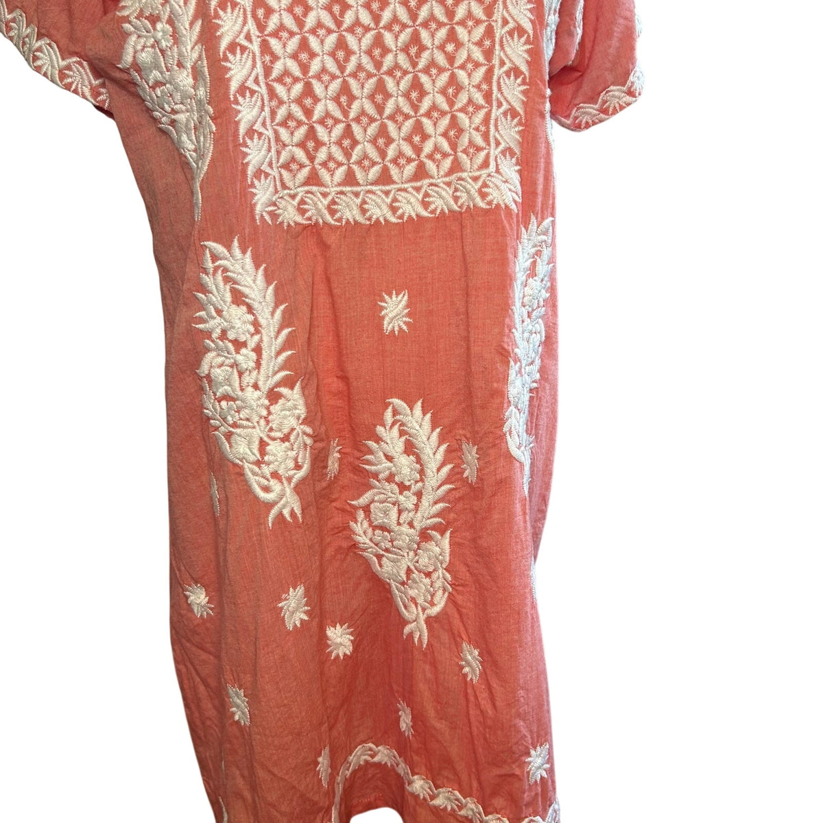 Indian Pink Peach Embroidered Cotton Mini 12 Dress Boho Cottage Fairy Whimsigoth
