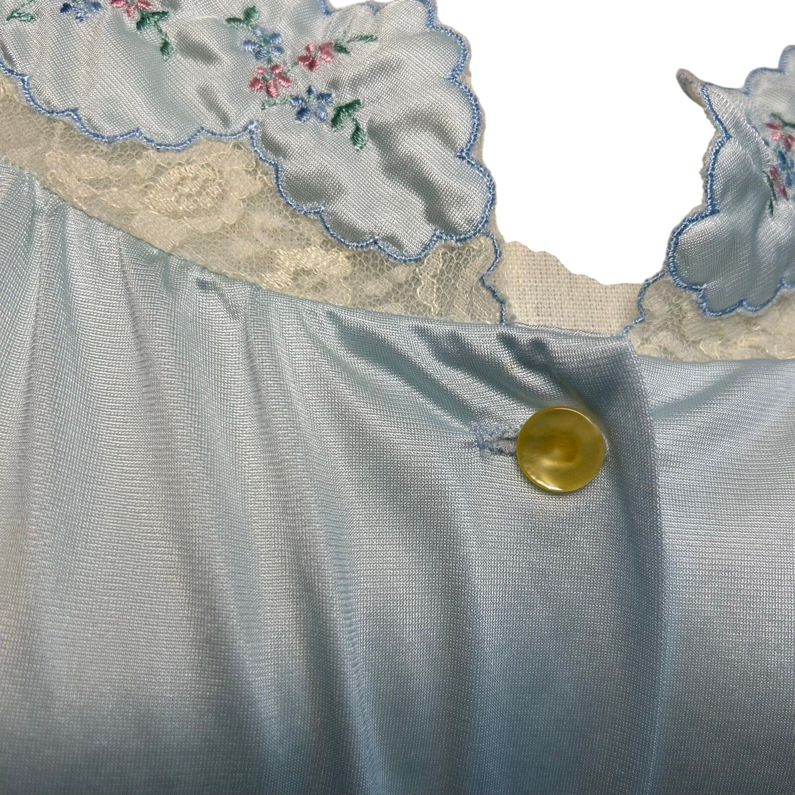 VTG 70s Carole Blue White Lace Nightgown Fairy Coquette Whimsigoth Loungewear M