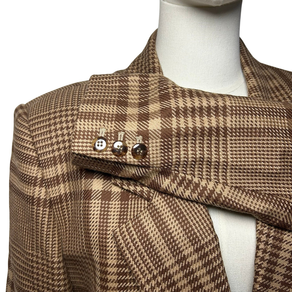 VTG 70s Liz Claiborne Wool Brown Plaid Blazer L Preppy Grunge Dark Academia