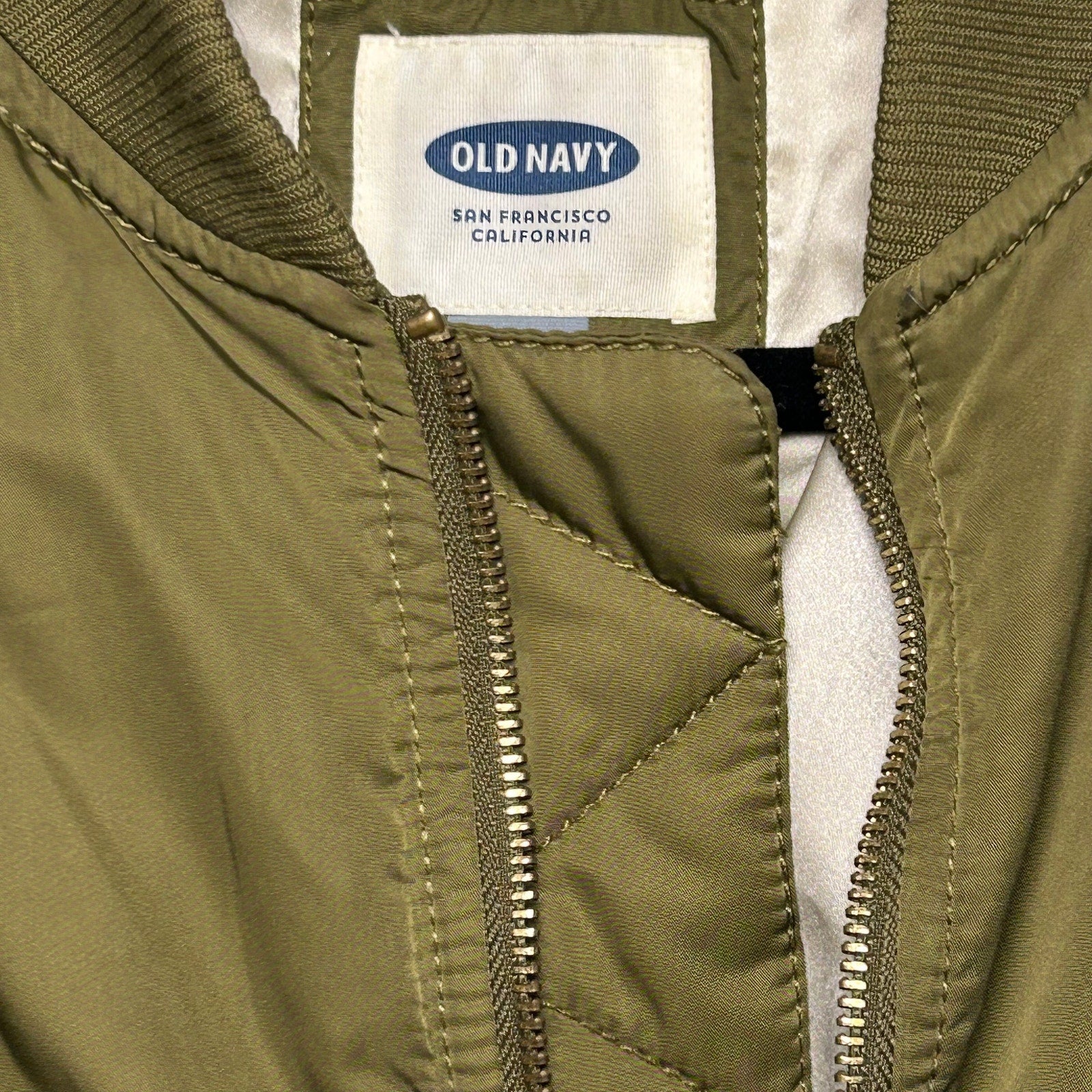 Old Navy Green Satin XS Bomber Jacket Retro Casual Streetwear Flight Coat Zip Up