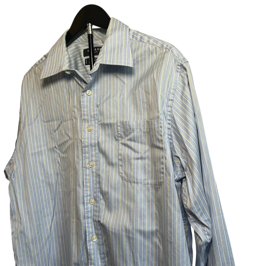 George Light Blue White Pinstripe Long Sleeve Button Down Shirt Large 42/44 Flaw