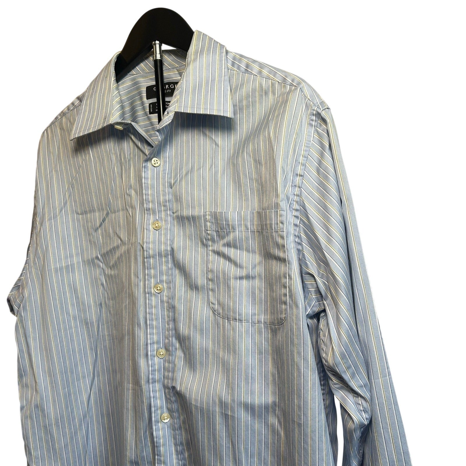 George Light Blue White Pinstripe Long Sleeve Button Down Shirt Large 42/44 Flaw