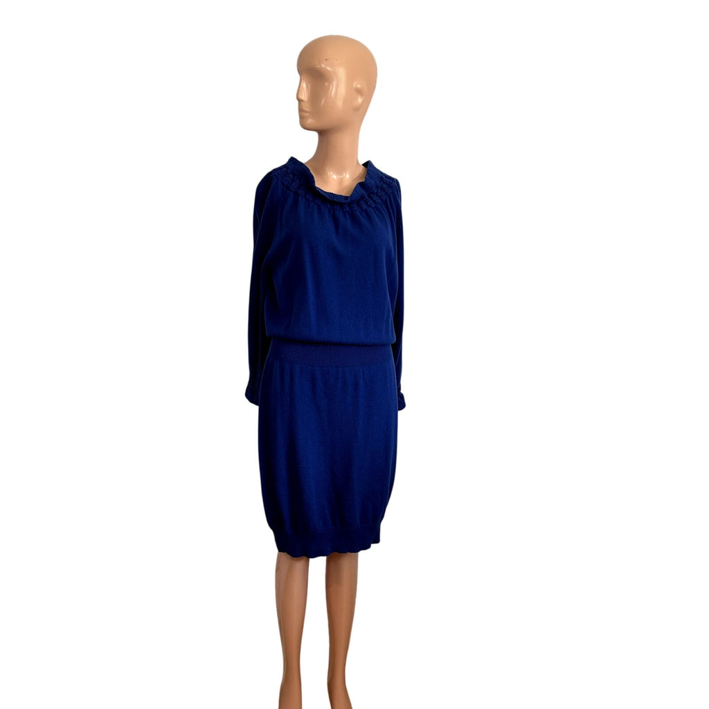 VTG 90s Escada 38 S Royal Blue 100% Cashmere Long Sleeve Knit Sweater Dress Chic