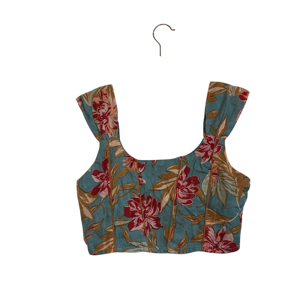 B.O.G Collective Blue Floral S Crop Top Smocked Boho Festival Streetwear Indie