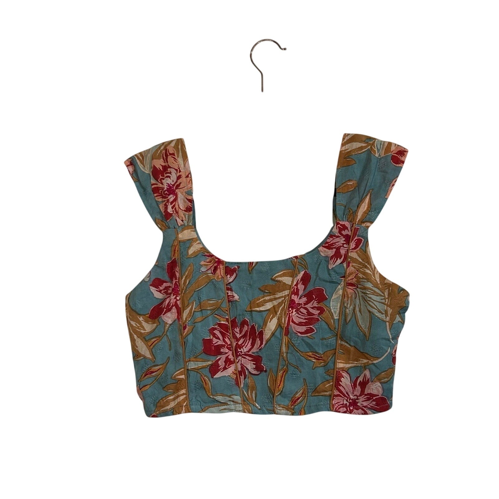 B.O.G Collective Blue Floral S Crop Top Smocked Boho Festival Streetwear Indie