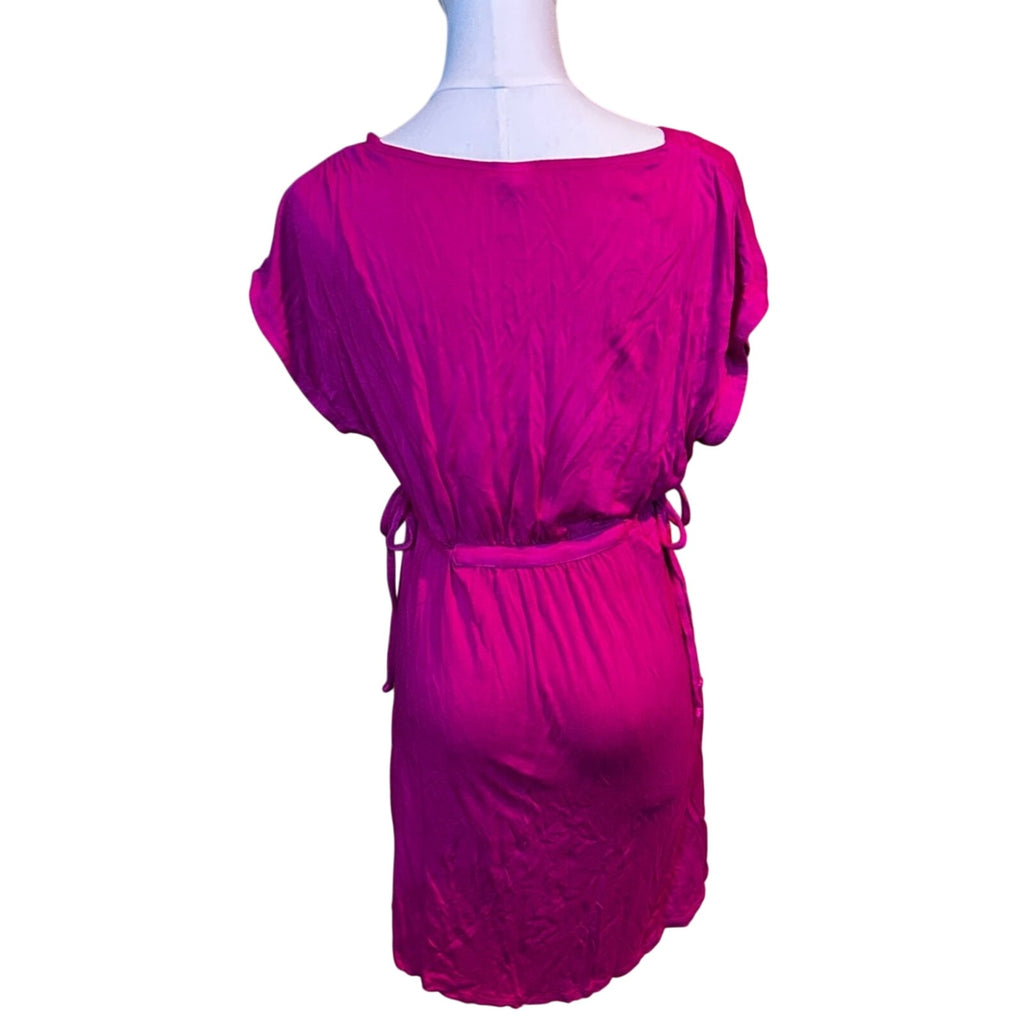 Merona Magenta Pink Faux Wrap Mini Dress Size M Cap Sleeve Soft Knit Boho