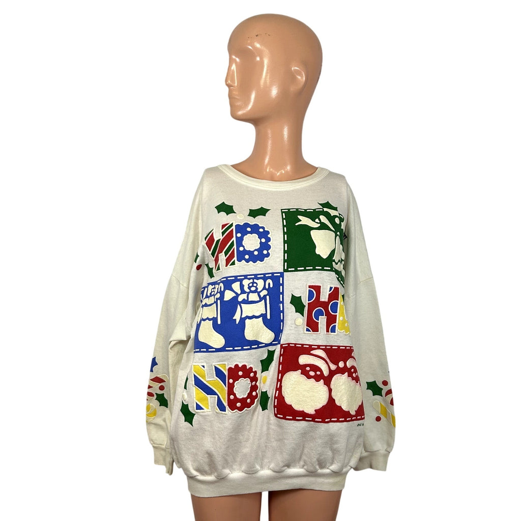 VTG 80s Varsity XL Red Ho Ho Ho Christmas Ugly Sweater Holiday Christmas Party