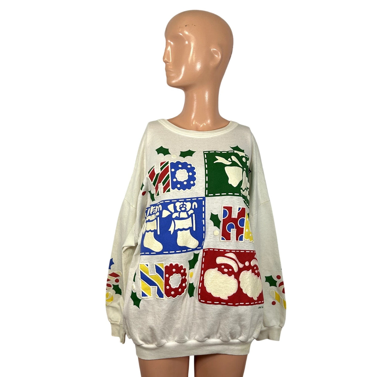 VTG 80s Varsity XL Red Ho Ho Ho Christmas Ugly Sweater Holiday Christmas Party