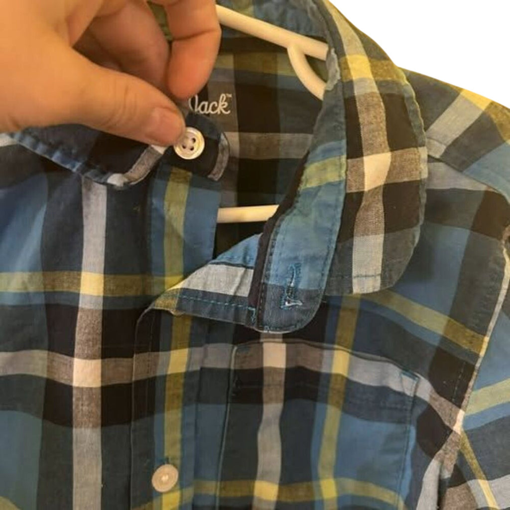 Cat & Jack Boys Blue Green Plaid Shirt Size 6/7 Long Sleeve FLAW