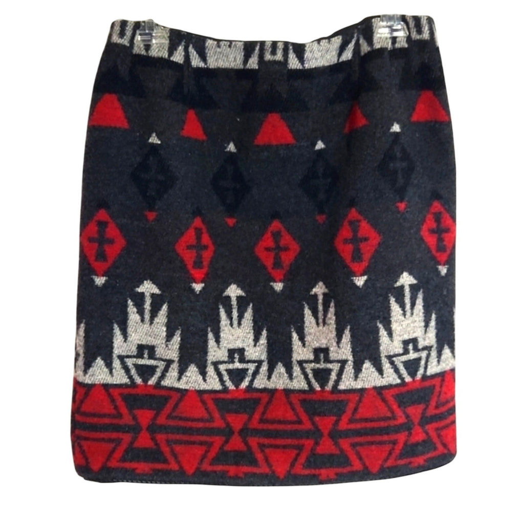 VTG The Last Best Place Southwestern Wool Blend Mini Skirt Black Red Aztec Sz 10