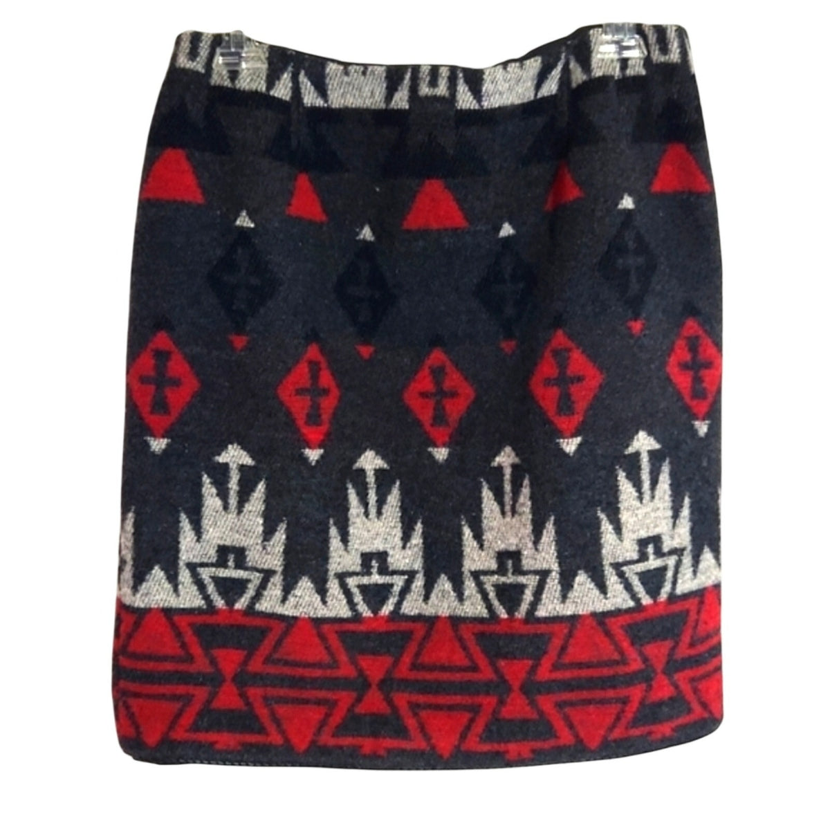 VTG The Last Best Place Southwestern Wool Blend Mini Skirt Black Red Aztec Sz 10