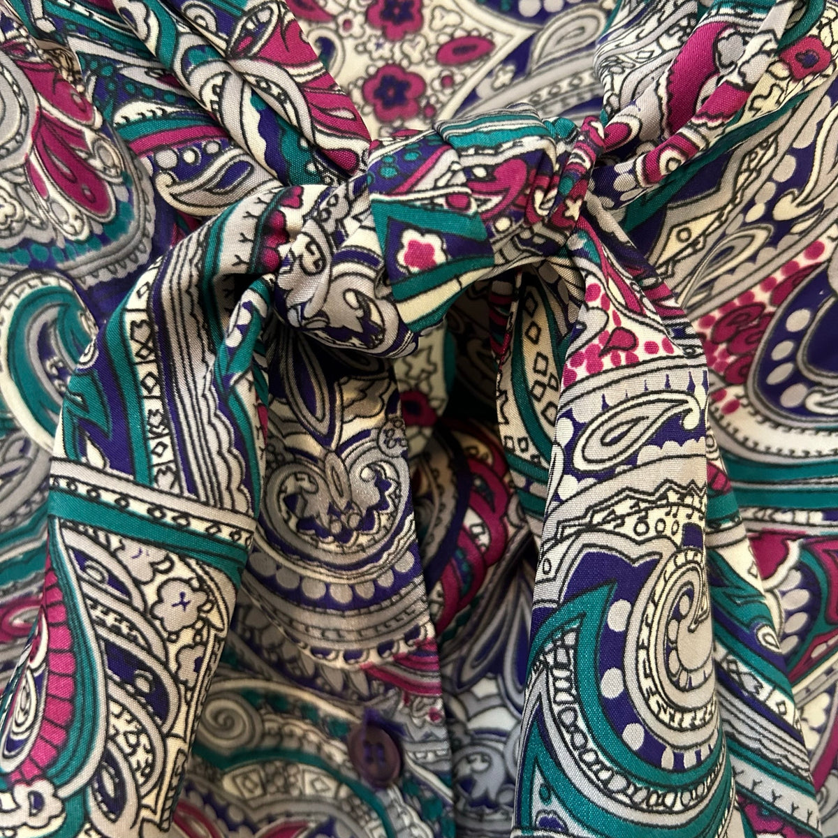 VTG Alfred Dunner Teal Purple Paisley Tie Neck Pussybow Blouse Large Whimsygoth