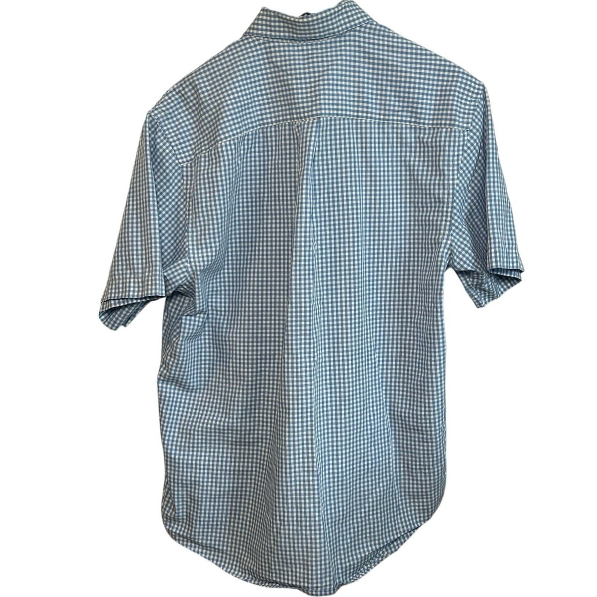 VTG Y2K Arrow Light Blue Gingham Plaid Short Sleeve Button Down Shirt Basics