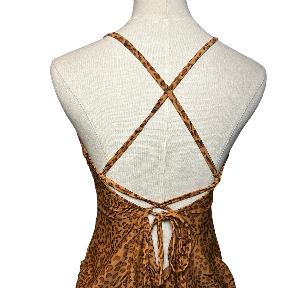 Leopard Print Strappy Back One Piece Swimsuit Coquette Y2K Whimsigoth Grunge M-L