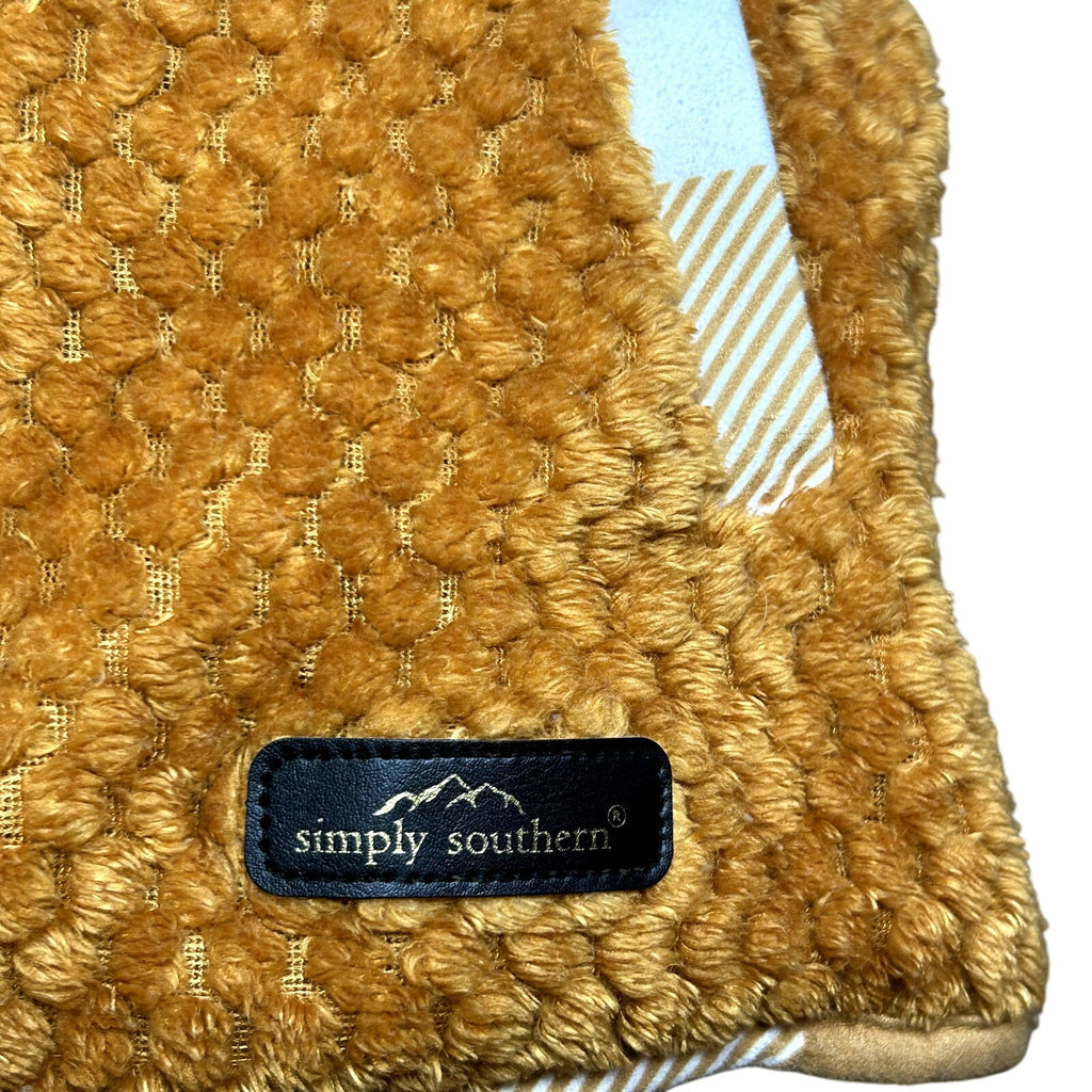 Simply Southern M Orange White Fleece Quarter Snap Henley Pullover Cozy Popcorn