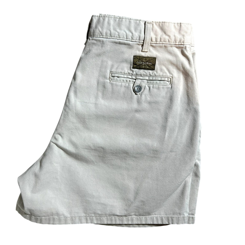 Calvin Klein Khakis VTG Made in USA 100% Cotton Flat Front Khaki Shorts Size 12