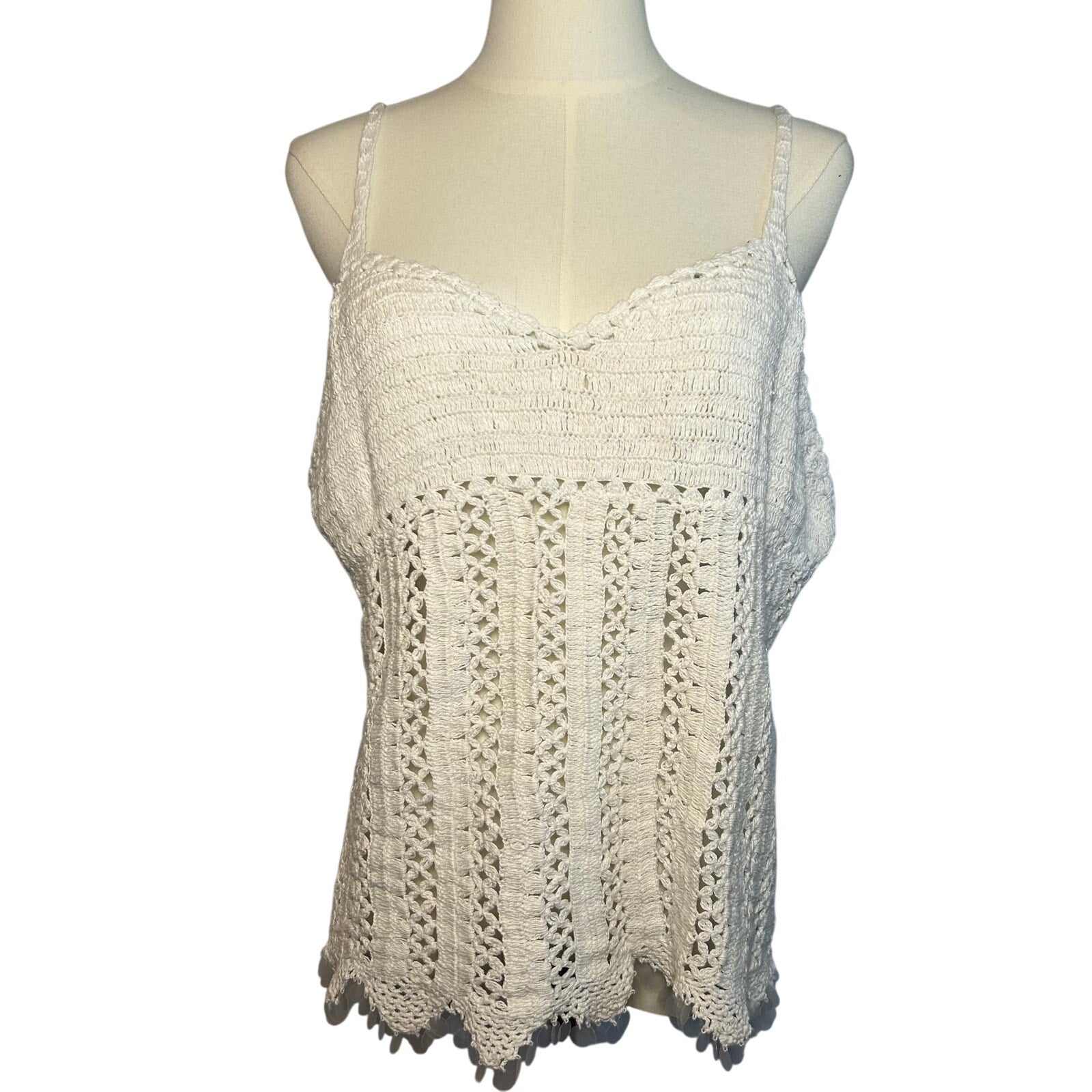 NWT VTG 90s Raiment Fashions Cotton Crochet Scalloped Tank Whimsygoth Boho NOS