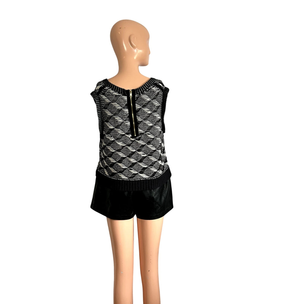 Anthropologie HWR Black White Zip Back Cotton L Sweater Vest Dark Academia Chic