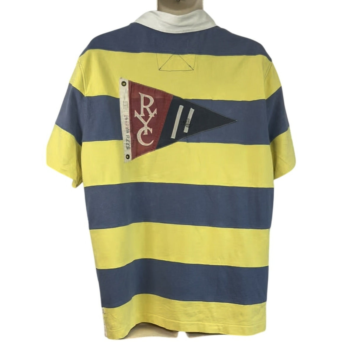 VTG 90s Polo Ralph Lauren XL Yellow Blue Striped RLPC Sailing Club Polo Shirt