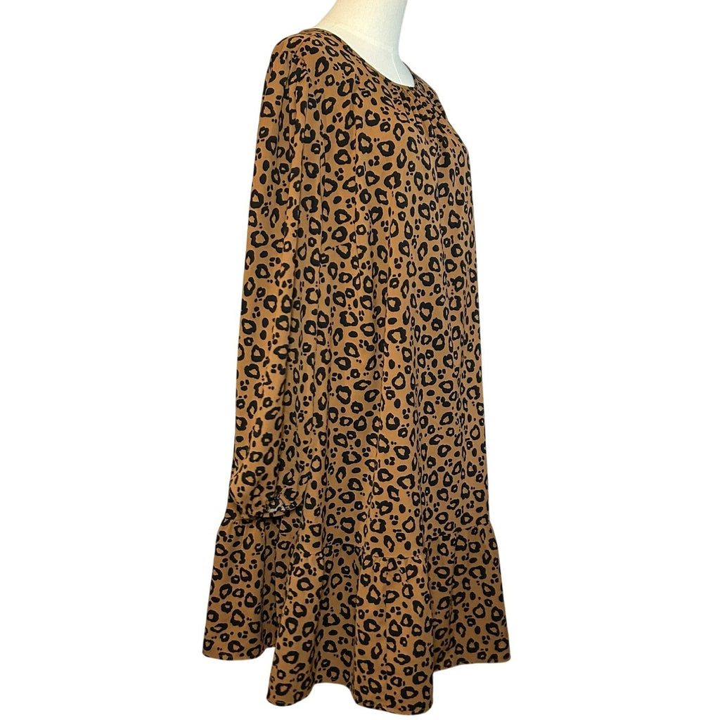 Ava & Viv Animal Print Ruffle Midi Dress Plus 2X Whimsigoth Boho Retro Cheetah