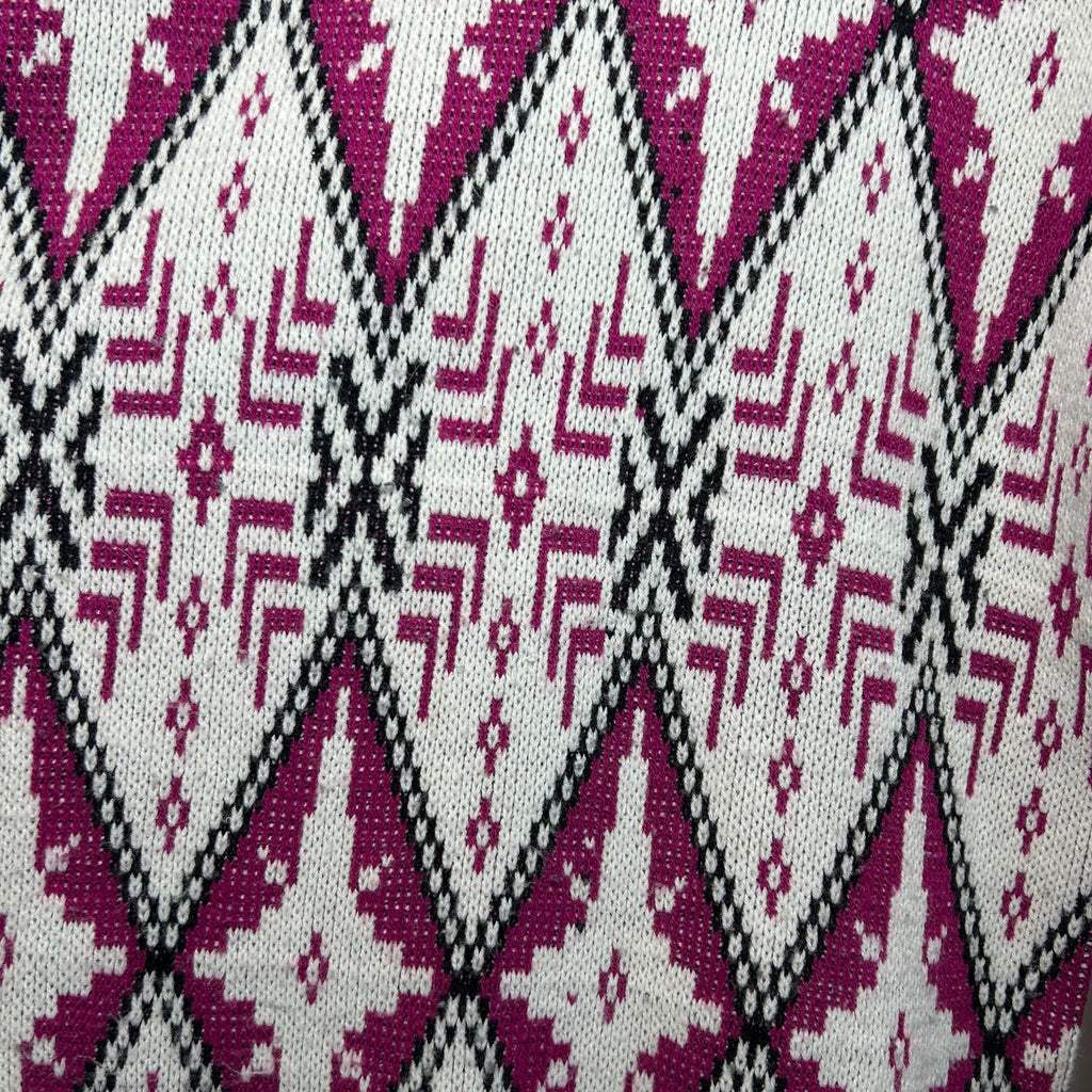 VTG 80s Justin Allen Geometric Diamond Sweater Made in USA Magenta White L