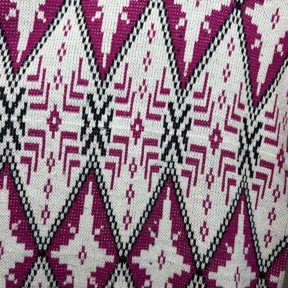 VTG 80s Justin Allen Geometric Diamond Sweater Made in USA Magenta White L