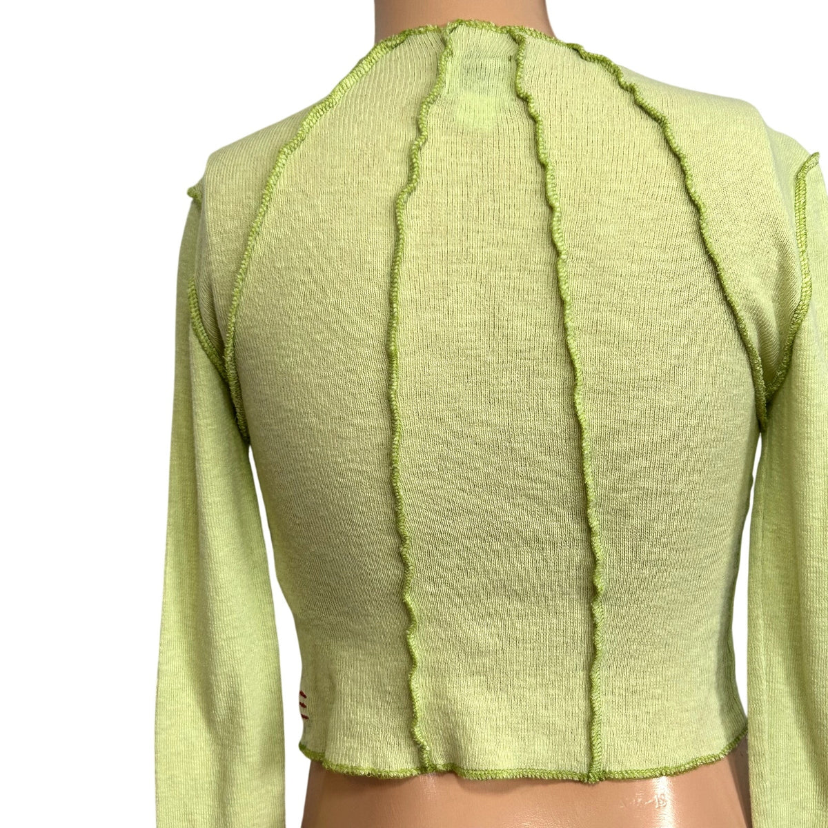 BDG M Green Top Surged Red Topstitch Y2K Casual Monochrome Grunge Streetwear