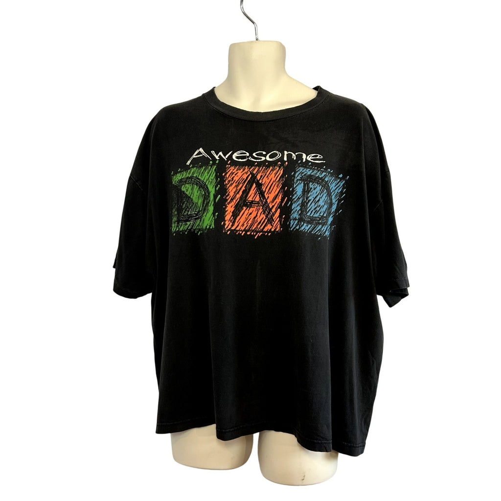 VTG 90s TSI 2XL Black Awesome Dad Graphic T-Shirt Grunge Thrashed Distressed
