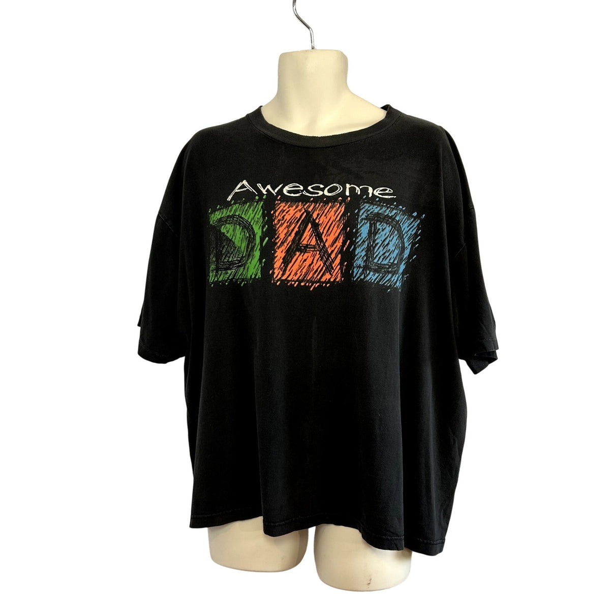 VTG 90s TSI 2XL Black Awesome Dad Graphic T-Shirt Grunge Thrashed Distressed