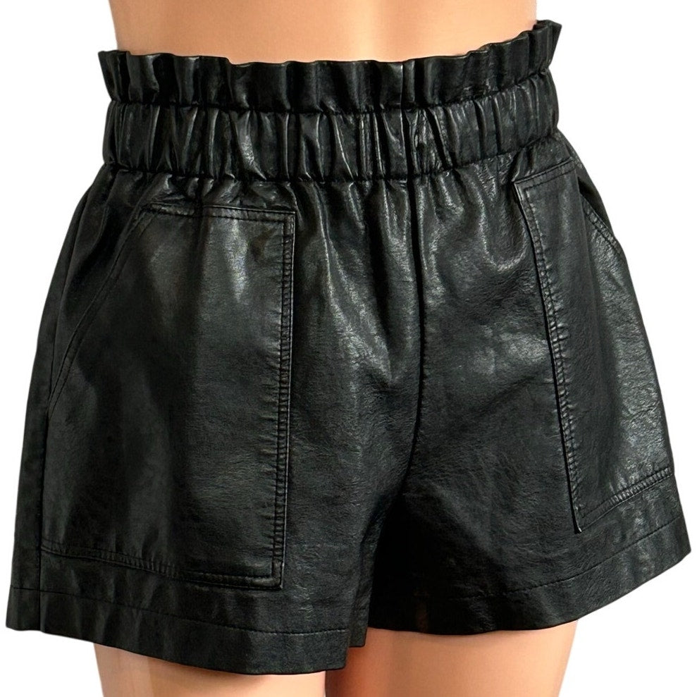 Black Vegan Leather Lined Pocketed Shorts XS Biker Goth Grunge Chic Streetwear