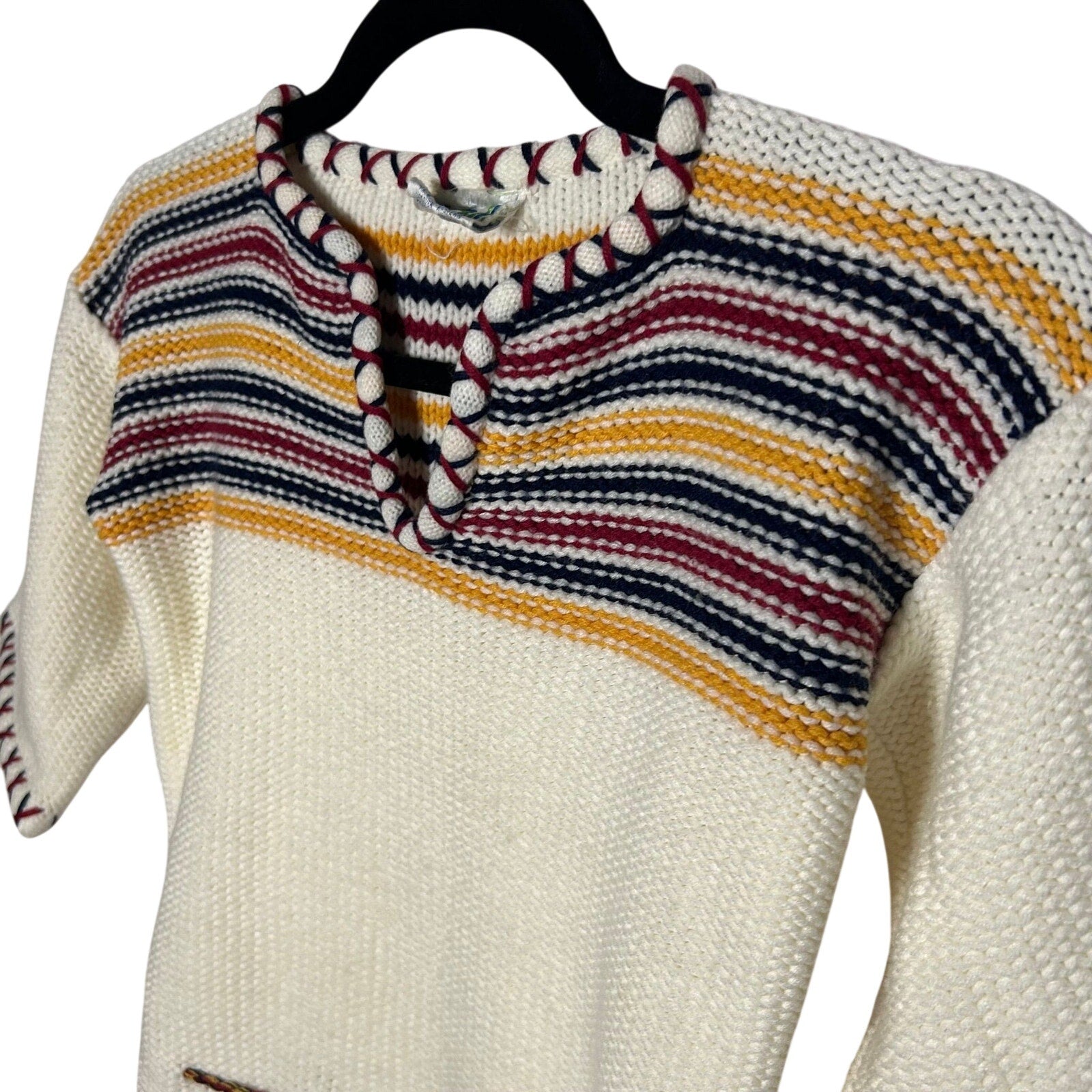 VTG F.A.I. Ivory Knit Striped Drawstring Sweater Boho Whimsygoth S Retro Preppy