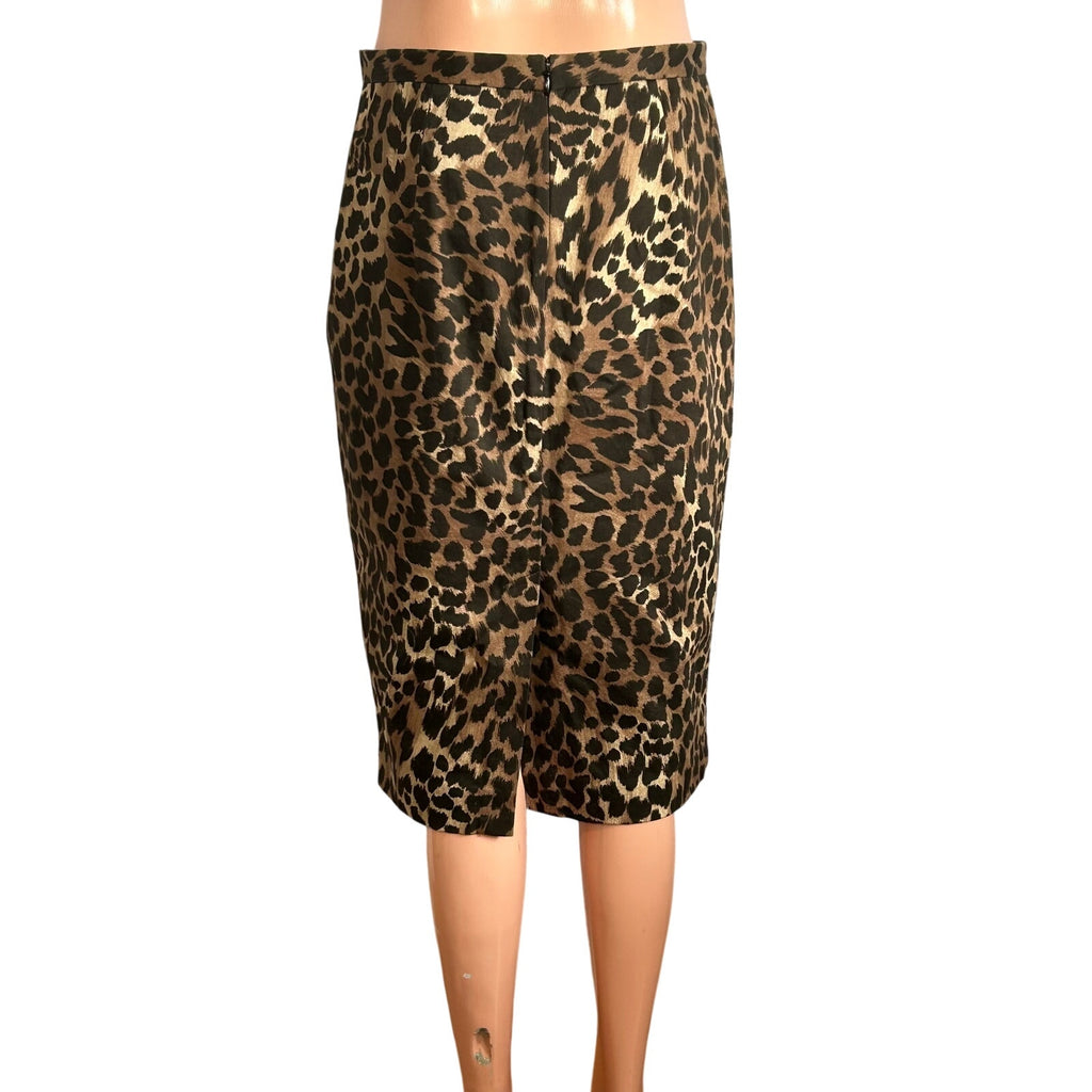 Michael Kors Animal Print Cotton Midi Pencil Skirt 8 Mob Wife Office Siren Chic
