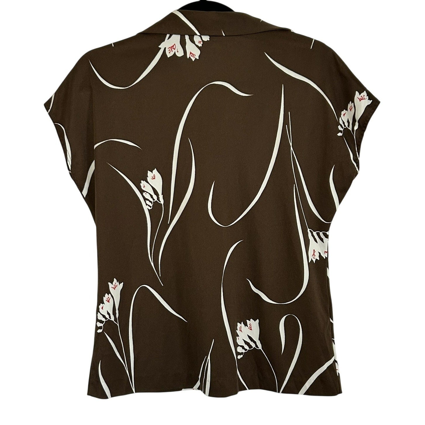 VTG 70s Mardi Modes New York Brown Floral Knit V-Neck Short Sleeve Top Medium