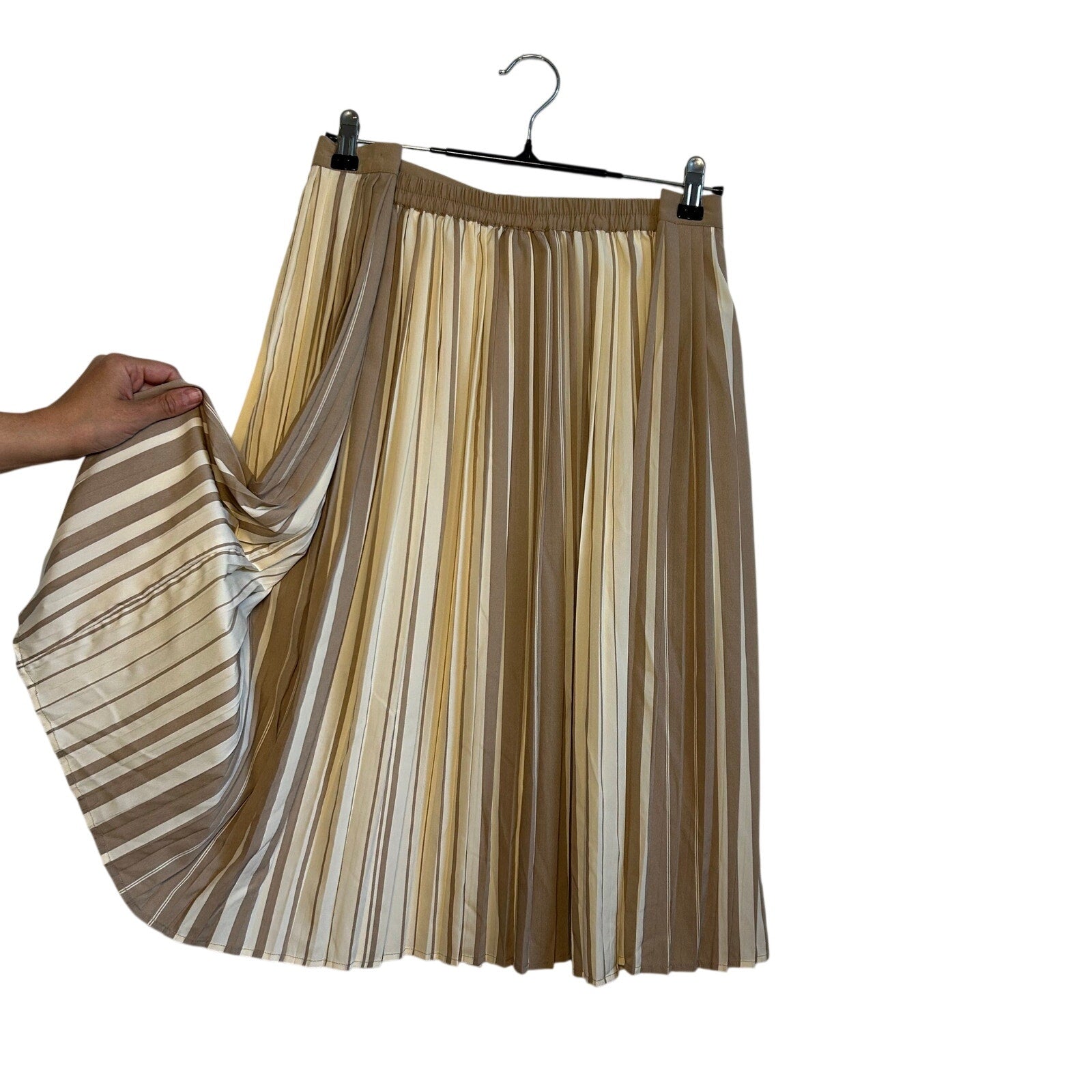 VTG 80s Anthony Rogers Tan Cream Pleated 22W 2X Plus Size Midi Skirt Retro