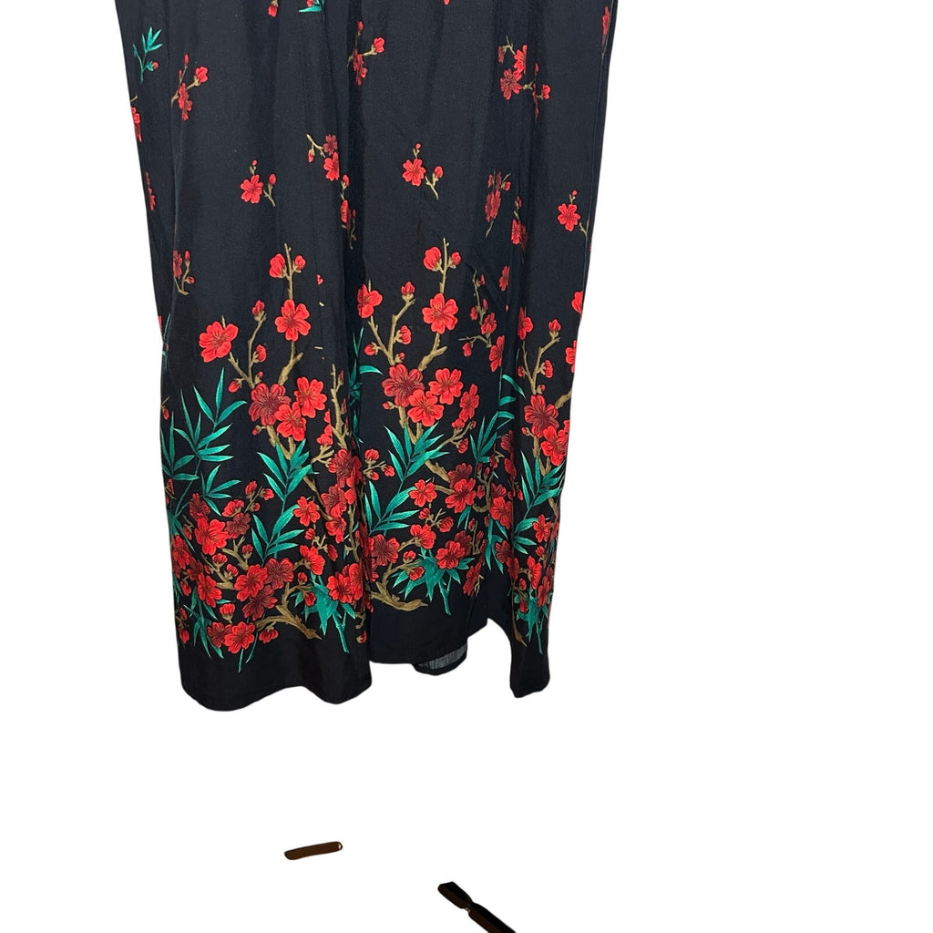R&K Originals Rayon Black Red Floral Petite M Dress Grunge Retro Whimsigoth Boho