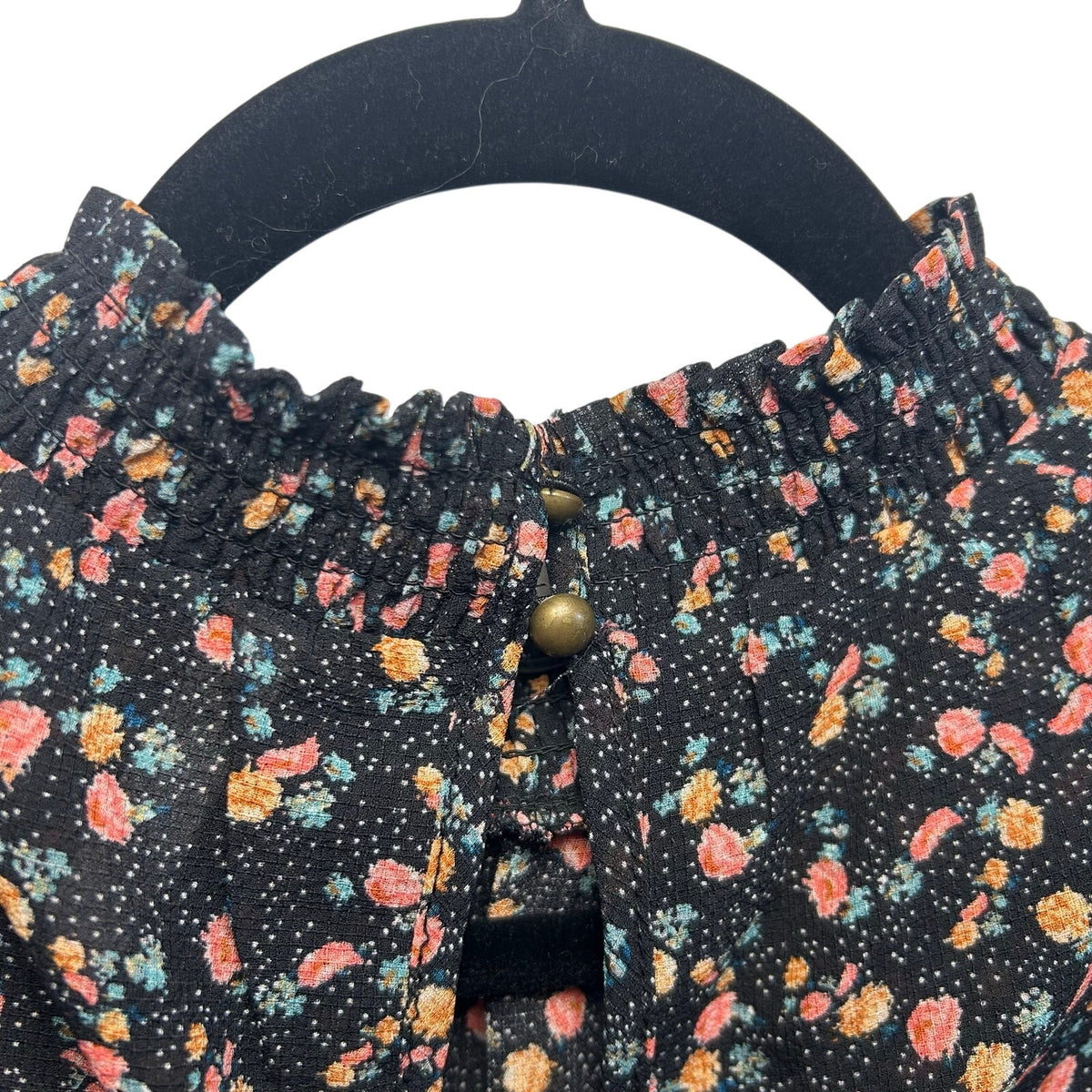 Black Pink Floral Sleeveless Mock Neck M Smocked Top Ruffle Y2K Romantic Goth