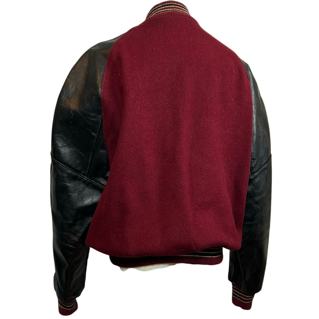 VTG 80s DeLong Archival Varsity Letter Jacket Maroon Black Leather 42 Grunge