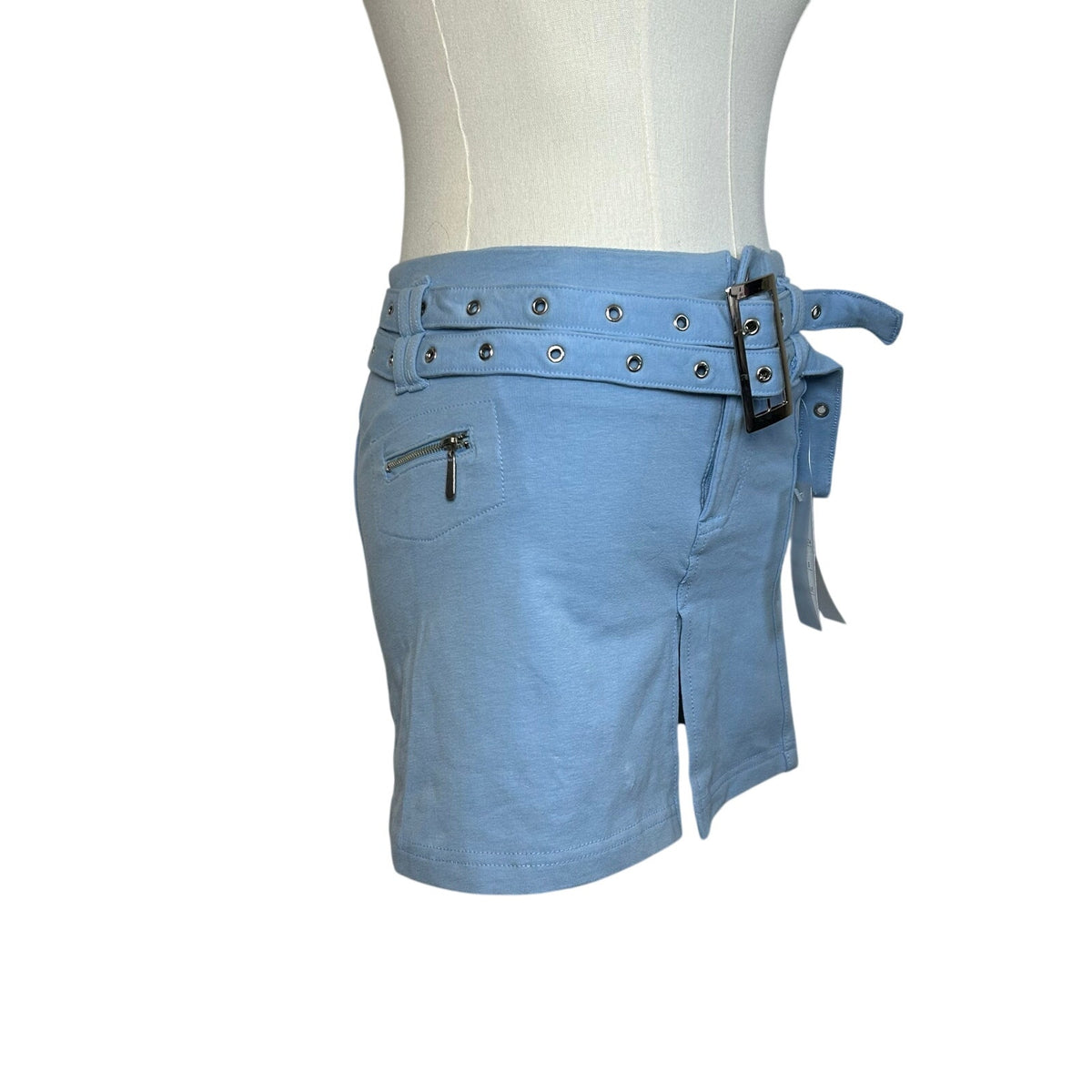 VTG Y2K Poplooks Blue Belted Knit S Mini Skirt NWT NOS Coquette Streetwear Retro